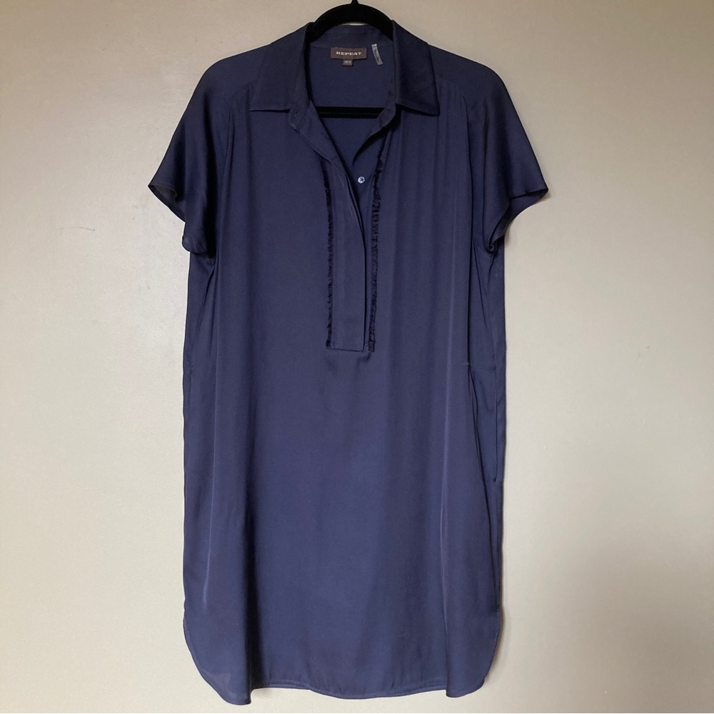 REPEAT Navy Silk Blend Shirt Dress